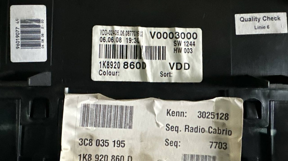 Ceasuri Bord 1K8920860D VW Scirocco III (137, 138) 2.0 TSI 220 cai