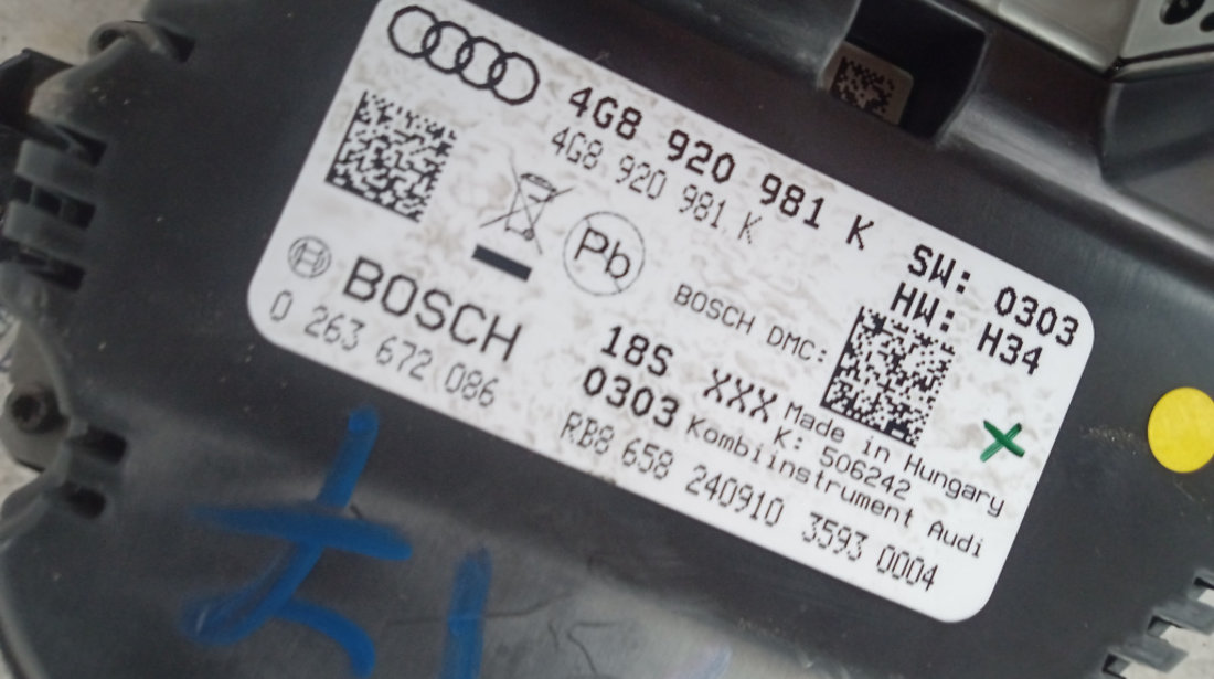 Ceasuri Bord UK Audi A7 3.0 Motorina 2012, 4G8920981K