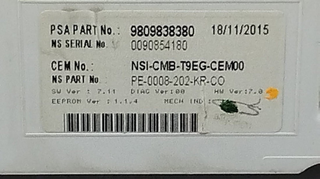 Ceasuri de bord 9809838380 Peugeot 308 T9 [2013 - 2017]