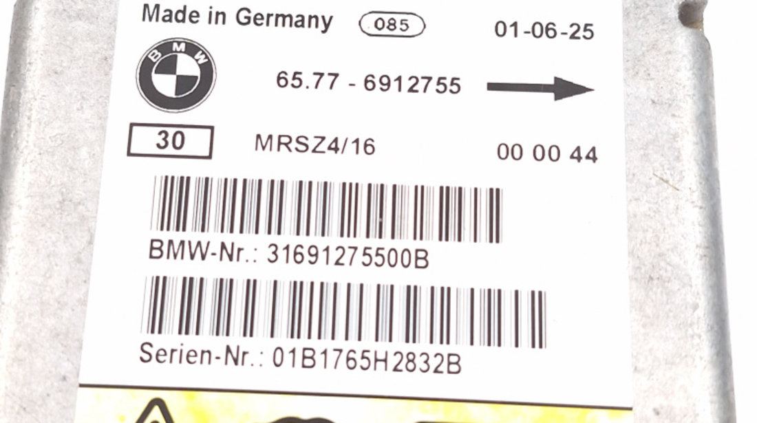 Centralina Airbag BMW 3 (E46) 1998 - 2007 6912755, 65776912755, 65.77-6 912 755 , 0285001458, 0 285 001 458, MRSZ16, MRSZ16000044, 31691275500B, 01B1765H2832B, 31691275500B, KBCQ158499