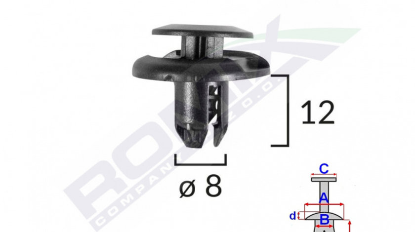 Clips Fixare Elemente Roata Pentru Honda/mitsubishi 8x12mm - Negru Set 10 Buc Romix B19239-RMX