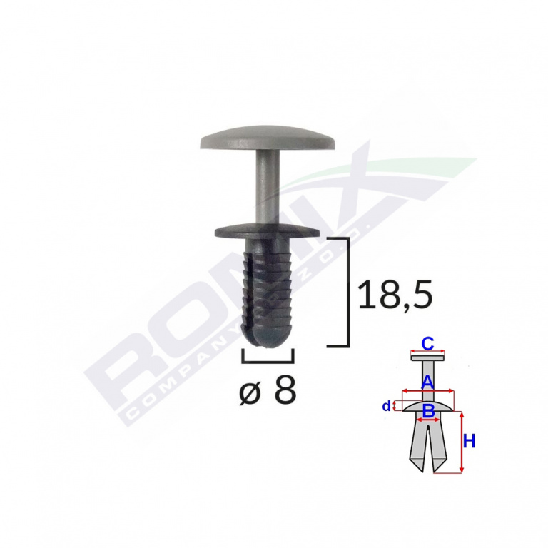 Clips Fixare Pentru Ford - 8x18.5mm - Negru Set 10 Buc Romix 60120-RMX