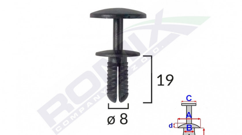 Clips Fixare Pentru Ford - 8x19mm - Negru Set 10 Buc Romix 60117-RMX