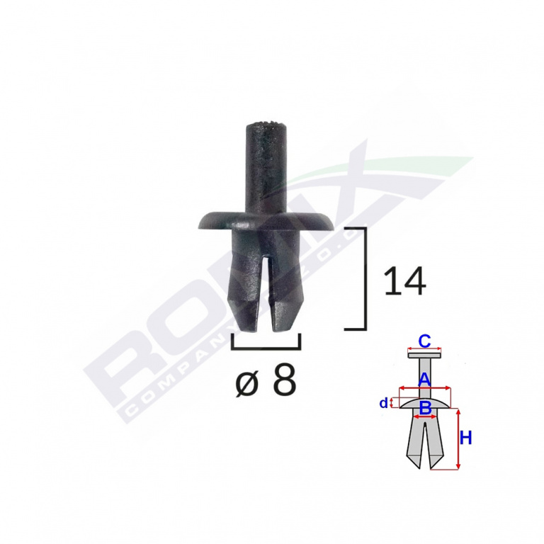 Clips Fixare Volvo 8x14mm - Negru Set 10 Buc Romix B25678-RMX