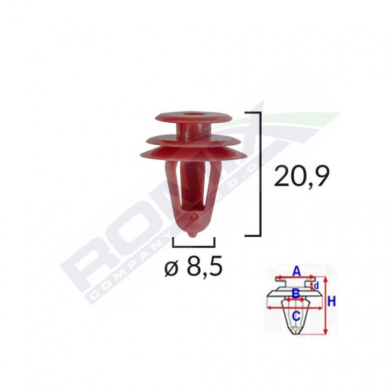 Clips Tapiterie Pentru Lexus/suzuki/toyota - 8.5x20.9mm - Rosu Set 10 Buc Romix B19257-RMX