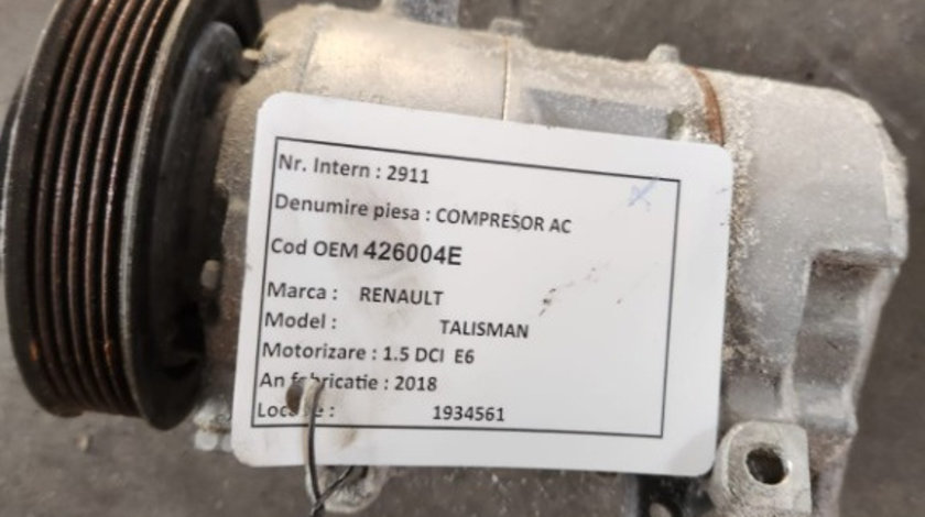 Compresor ac Renault Kadjar K9K656 E6 2016 Cod : 926004EA0A