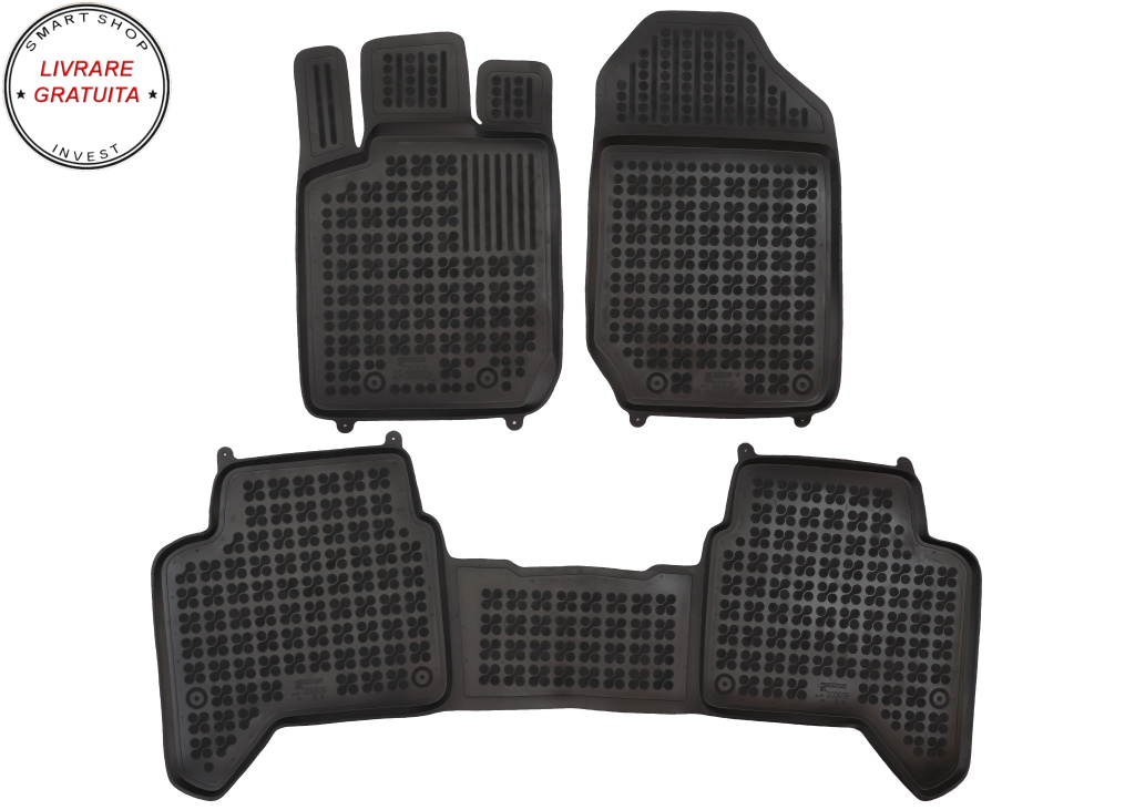 Covorase interior cauciuc tip tava negru Ford RANGER V version 4 passenger, 4 - door, facelifting 2015 - 2020 3-Piese