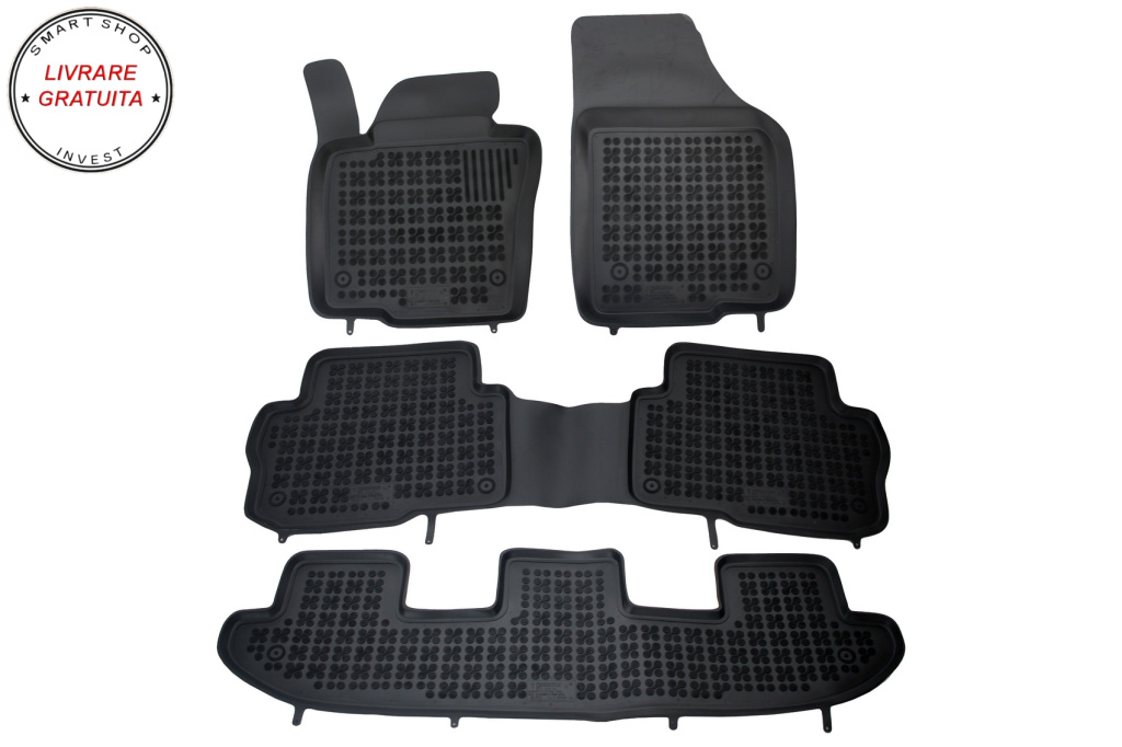 Covorase Presuri Auto Negru din Cauciuc Seat Alhambra, compatibil cu VW Sharan II (7 locuri) 2010-