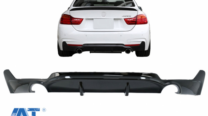 Difuzor Bara Spate Cu Evacuare Dubla compatibil cu BMW F32 F33 F36 4 Series M Performance Design (2013+) Negru Lucios