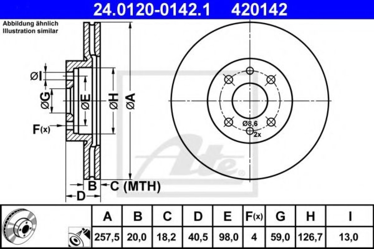 Disc frana ALFA ROMEO 145 (930) (1994 - 2001) ATE 24.0120-0142.1 piesa NOUA