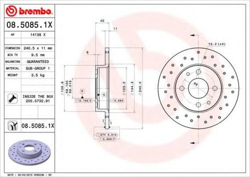 Disc frana ALFA ROMEO 145 (930) (1994 - 2001) BREMBO 08.5085.1X piesa NOUA