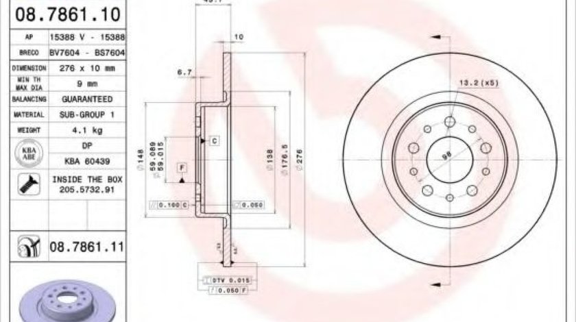 Disc frana ALFA ROMEO 147 (937) (2000 - 2010) BREMBO 08.7861.11 piesa NOUA