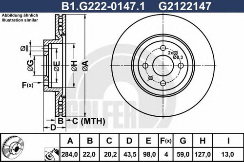 Disc frana ALFA ROMEO 155 (167) (1992 - 1997) GALFER B1.G222-0147.1 piesa NOUA