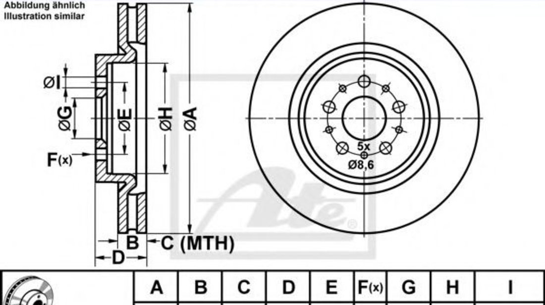 Disc frana ALFA ROMEO 156 Sportwagon (932) (2000 - 2006) ATE 24.0128-0119.1 piesa NOUA