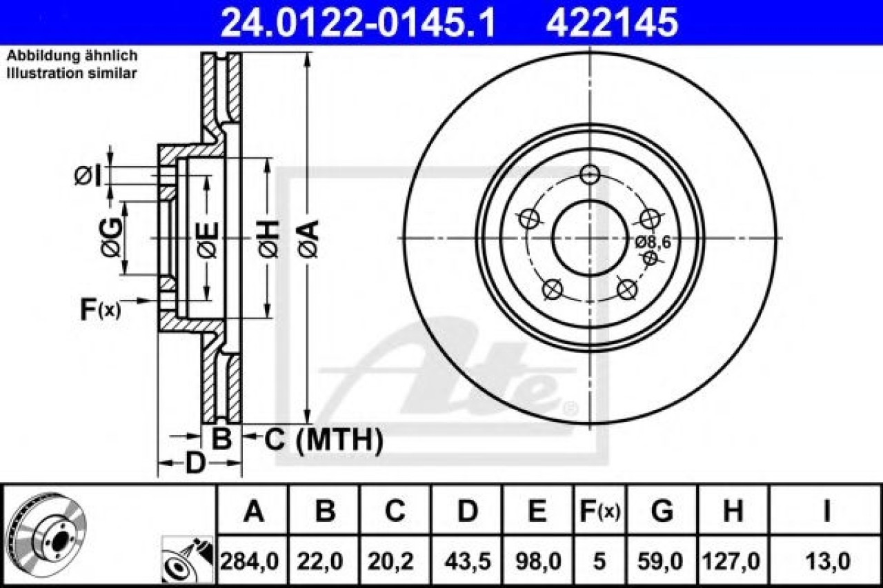 Disc frana ALFA ROMEO GT (937) (2003 - 2010) ATE 24.0122-0145.1 piesa NOUA