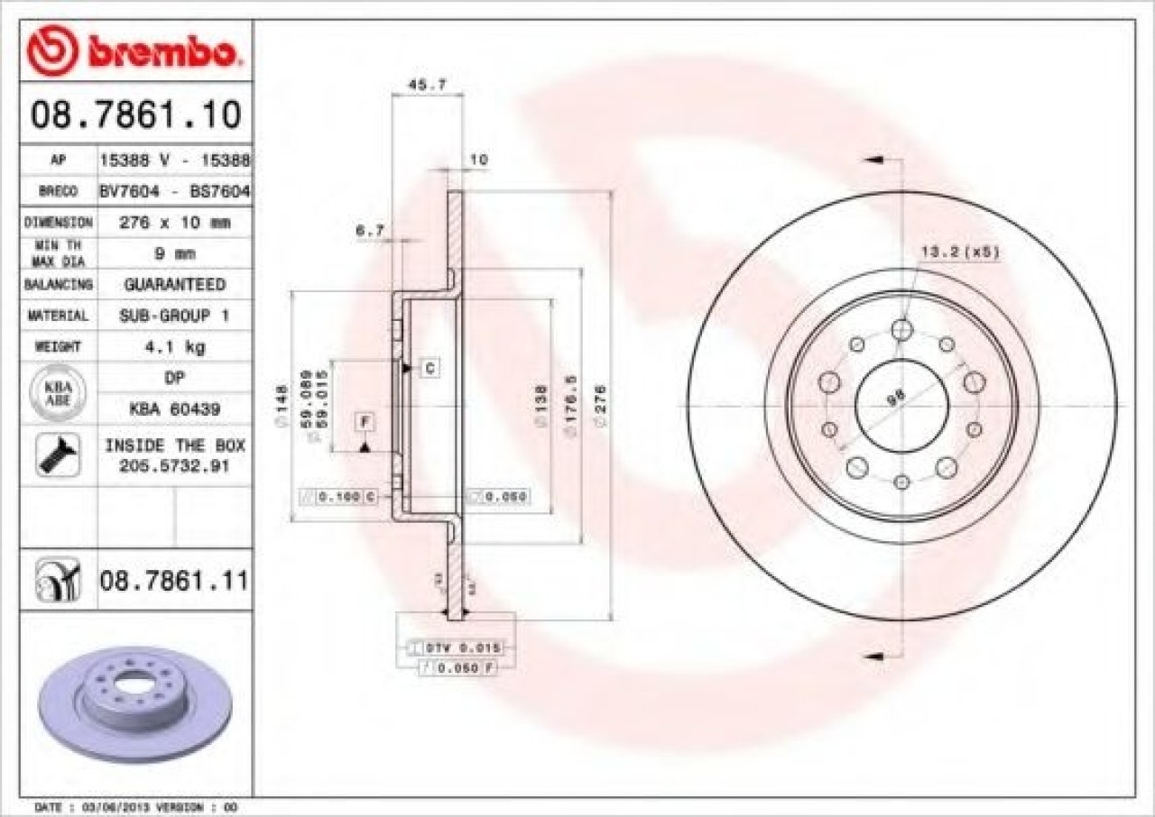 Disc frana ALFA ROMEO GT (937) (2003 - 2010) BREMBO 08.7861.11 piesa NOUA