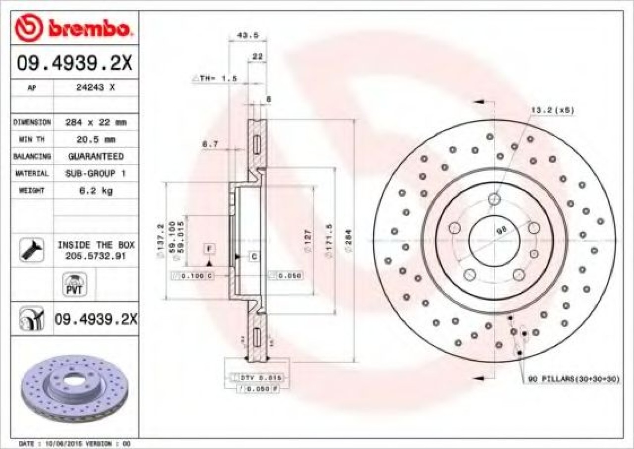 Disc frana ALFA ROMEO GT (937) (2003 - 2010) BREMBO 09.4939.2X piesa NOUA