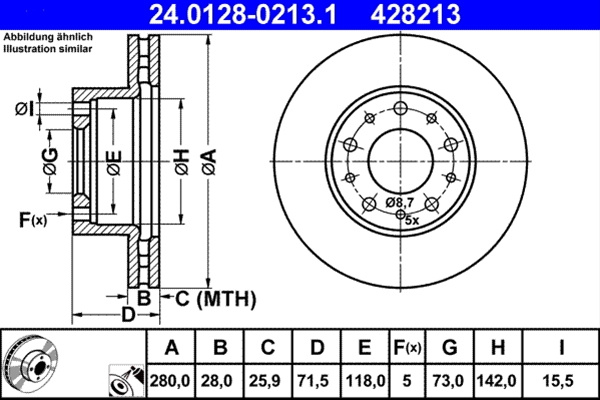 Disc Frana Ate Peugeot 24.0128-0213.1