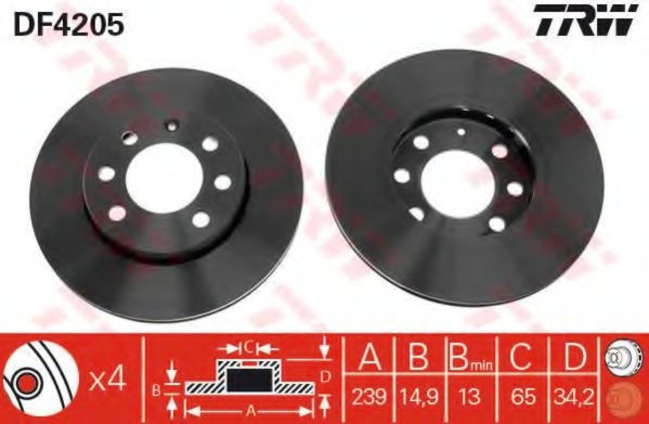 Disc frana AUDI A2 (8Z0) (2000 - 2005) TRW DF4205 piesa NOUA