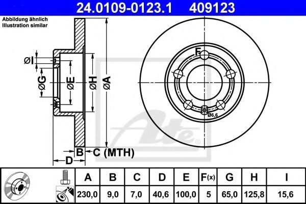 Disc frana AUDI A3 (8L1) (1996 - 2003) ATE 24.0109-0123.1 piesa NOUA