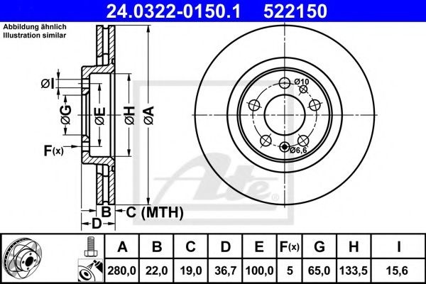 Disc frana AUDI A3 (8L1) (1996 - 2003) ATE 24.0322-0150.1 piesa NOUA