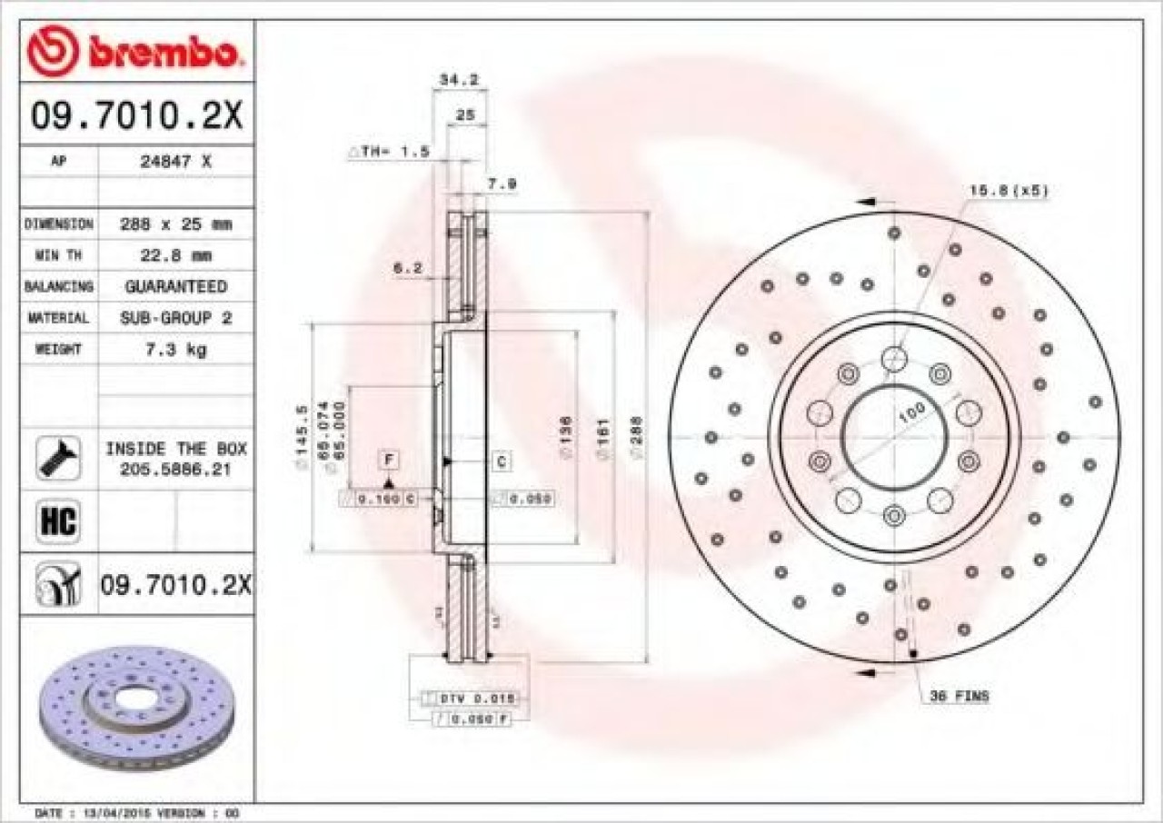 Disc frana AUDI A3 (8L1) (1996 - 2003) BREMBO 09.7010.2X piesa NOUA