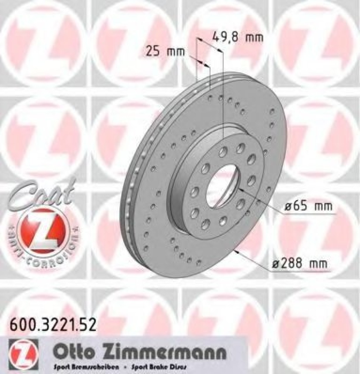 Disc frana AUDI A3 (8P1) (2003 - 2012) ZIMMERMANN 600.3221.52 piesa NOUA