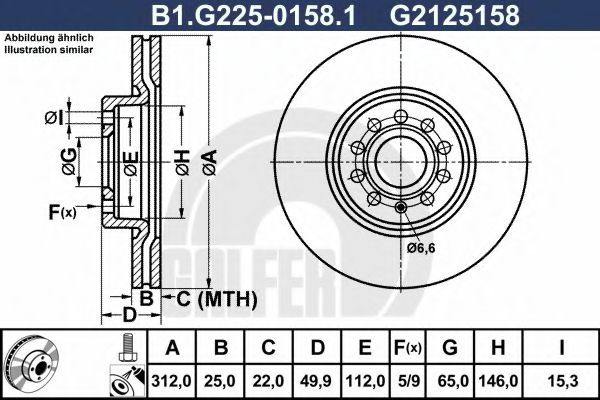 Disc frana AUDI A3 (8V1) (2012 - 2016) GALFER B1.G225-0158.1 piesa NOUA