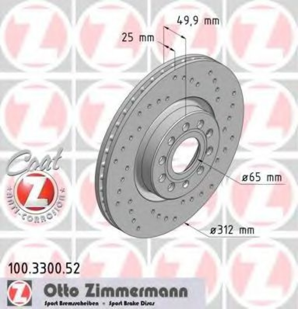 Disc frana AUDI A3 (8V1) (2012 - 2016) ZIMMERMANN 100.3300.52 piesa NOUA