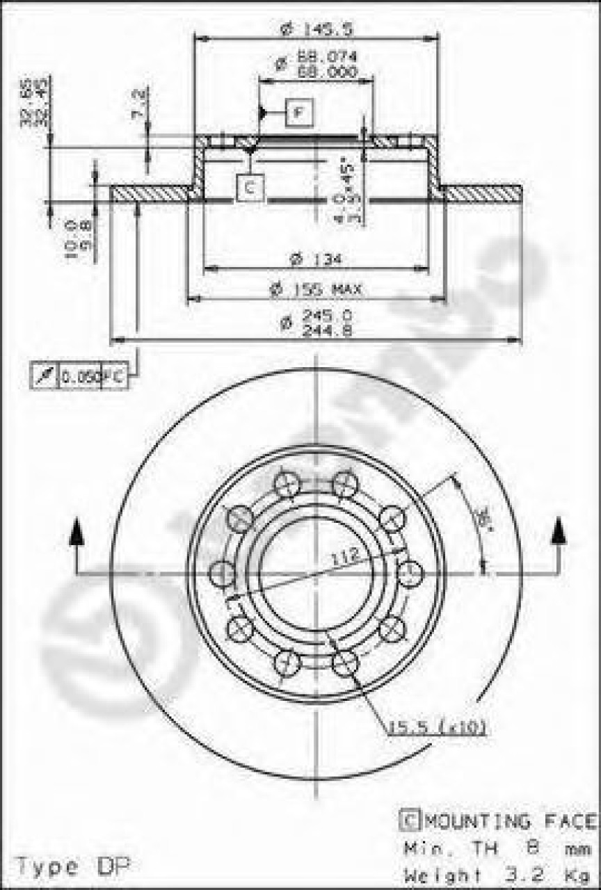 Disc frana AUDI A4 (8E2, B6) (2000 - 2004) BREMBO 08.9136.11 piesa NOUA