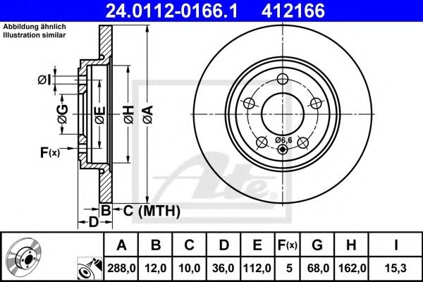 Disc frana AUDI A4 (8EC, B7) (2004 - 2008) ATE 24.0112-0166.1 piesa NOUA