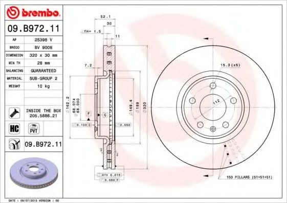 Disc frana AUDI A4 (8K2, B8) (2007 - 2015) BREMBO 09.B972.11 piesa NOUA