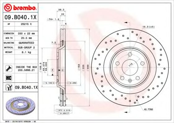 Disc frana AUDI A4 Avant (8K5, B8) (2007 - 2015) BREMBO 09.B040.1X piesa NOUA