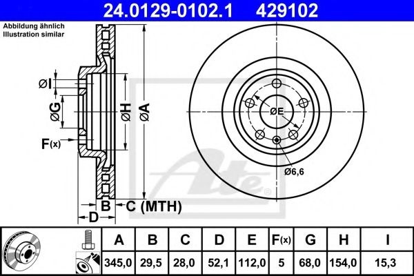 Disc frana AUDI A5 (8T3) (2007 - 2016) ATE 24.0129-0102.1 piesa NOUA