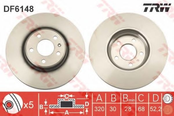 Disc frana AUDI A5 Cabriolet (8F7) (2009 - 2016) TRW DF6148 piesa NOUA