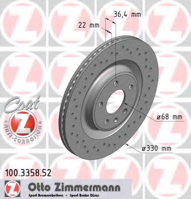 Disc frana AUDI A5 Cabriolet (8F7) (2009 - 2016) ZIMMERMANN 100.3358.52 piesa NOUA