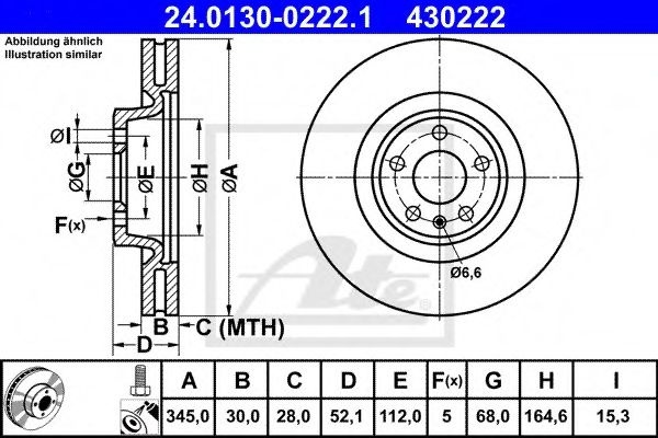 Disc frana AUDI A5 Sportback (8TA) (2009 - 2016) ATE 24.0130-0222.1 piesa NOUA