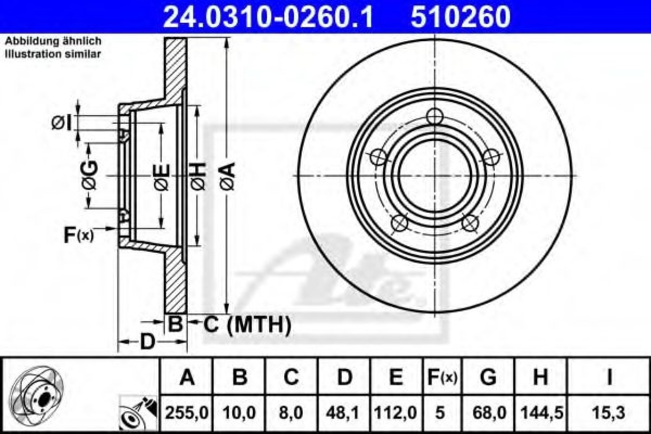 Disc frana AUDI A6 (4B2, C5) (1997 - 2005) ATE 24.0310-0260.1 piesa NOUA