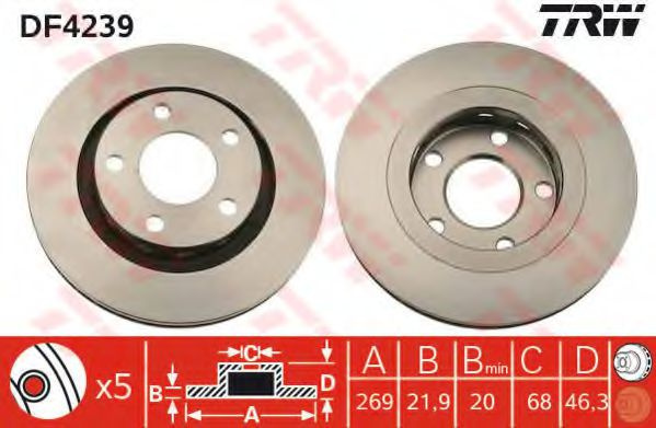 Disc frana AUDI A6 (4B2, C5) (1997 - 2005) TRW DF4239 piesa NOUA