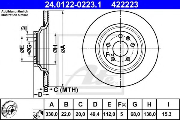 Disc frana AUDI A6 (4F2, C6) (2004 - 2011) ATE 24.0122-0223.1 piesa NOUA