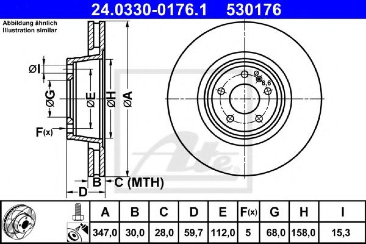 Disc frana AUDI A6 (4F2, C6) (2004 - 2011) ATE 24.0330-0176.1 piesa NOUA