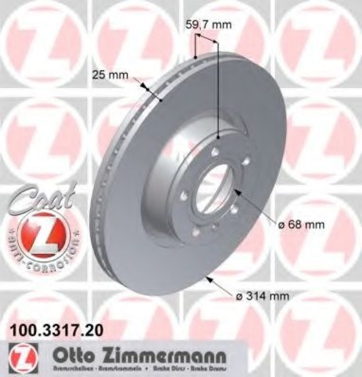 Disc frana AUDI A6 (4F2, C6) (2004 - 2011) ZIMMERMANN 100.3317.20 piesa NOUA