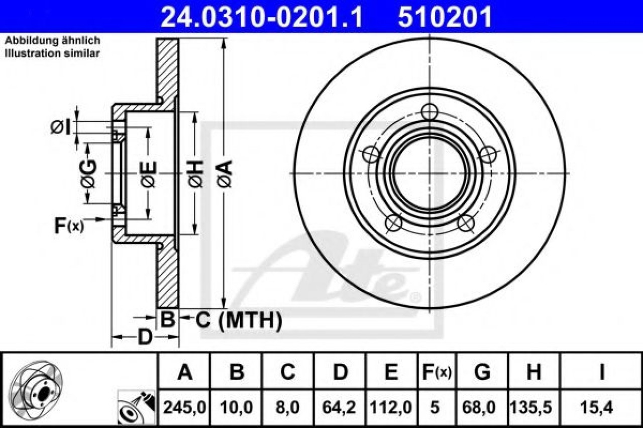 Disc frana AUDI A6 Avant (4B5, C5) (1997 - 2005) ATE 24.0310-0201.1 piesa NOUA