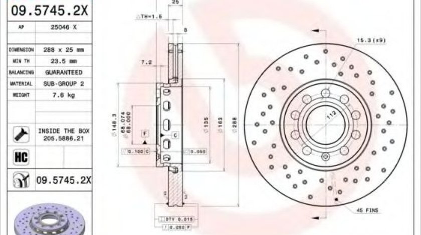 Disc frana AUDI A6 Avant (4B5, C5) (1997 - 2005) BREMBO 09.5745.2X piesa NOUA