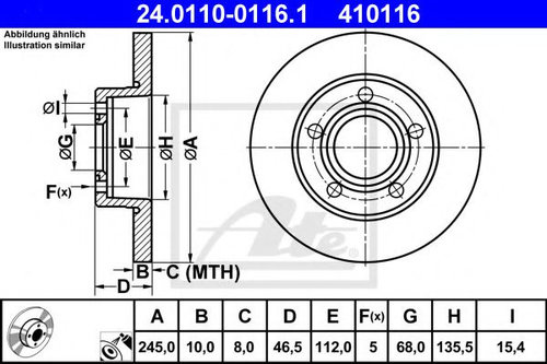 Disc frana AUDI A8 (4D2, 4D8) (1994 - 2002) ATE 24.0110-0116.1 piesa NOUA