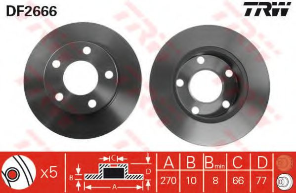 Disc frana AUDI A8 (4D2, 4D8) (1994 - 2002) TRW DF2666 piesa NOUA