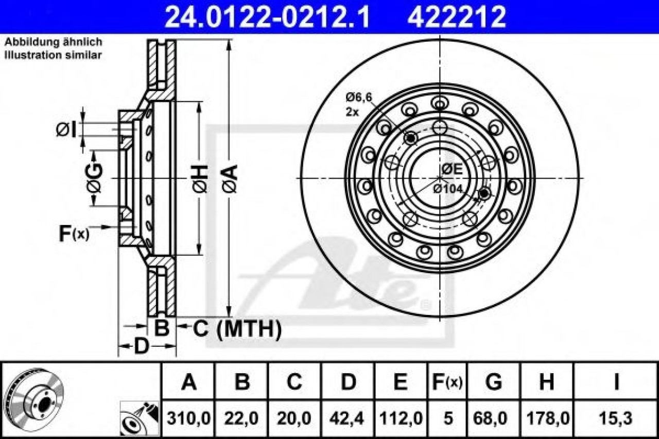 Disc frana AUDI A8 (4E) (2002 - 2010) ATE 24.0122-0212.1 piesa NOUA