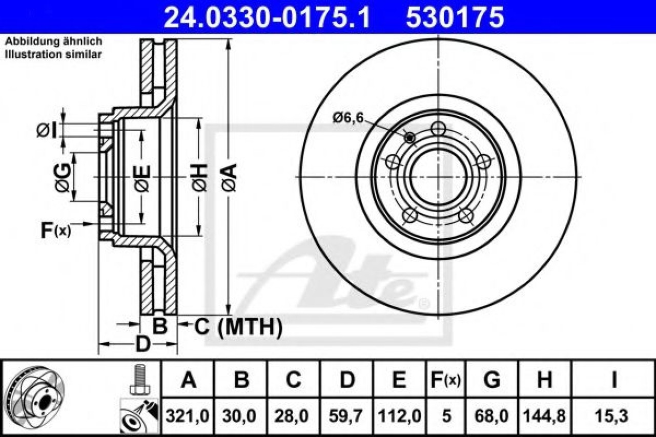 Disc frana AUDI A8 (4E) (2002 - 2010) ATE 24.0330-0175.1 piesa NOUA