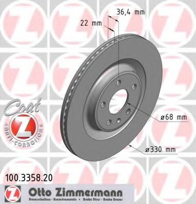 Disc frana AUDI Q5 (8R) (2008 - 2016) ZIMMERMANN 100.3358.20 piesa NOUA