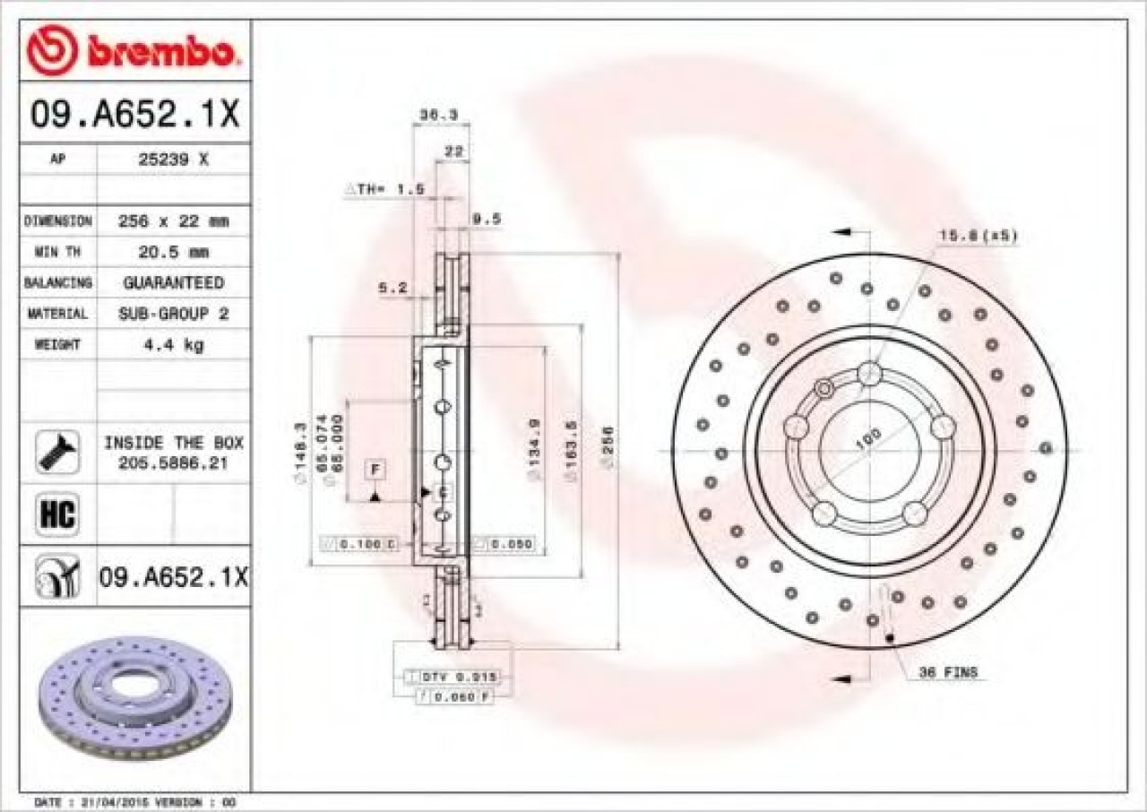 Disc frana AUDI TT (8N3) (1998 - 2006) BREMBO 09.A652.1X piesa NOUA